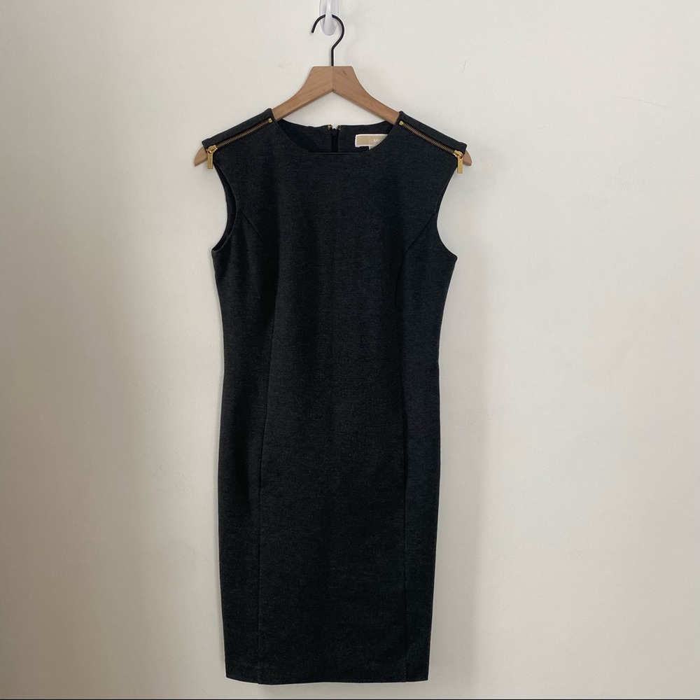 michael michael kors charcoal tailored dress with gold zipper detail